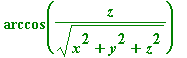 arccos(z/sqrt(x^2+y^2+z^2))