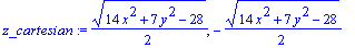 z_cartesian := 1/2*(14*x^2+7*y^2-28)^(1/2), -1/2*(14*x^2+7*y^2-28)^(1/2)