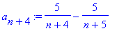 a[n+4] := 5/(n+4)-5/(n+5)