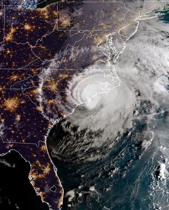 Visible satellite image of Hurricane Florence making landfall
