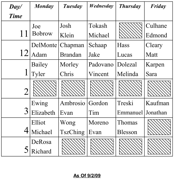 My Current Schedule